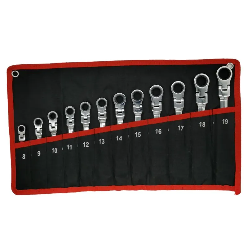 Flex-Head Ratcheting Wrench Set, 16-Piece Metric Combination Wrench Set, CR-V Steel, 72-Tooth, 180° Swivel Head, with Storage Bag