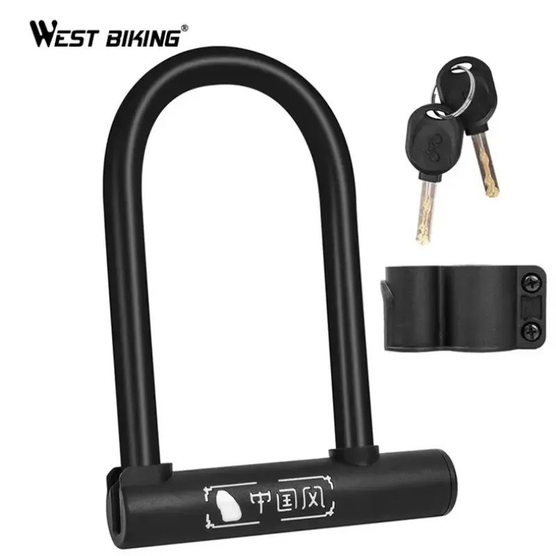 WEST BIKING Chinese Style U-shaped Bicycle Lock Popular Custom Security Anti Theft Bike U Lock With 2 Keys Password Alloy Lock Outdoor Cycling Accessories