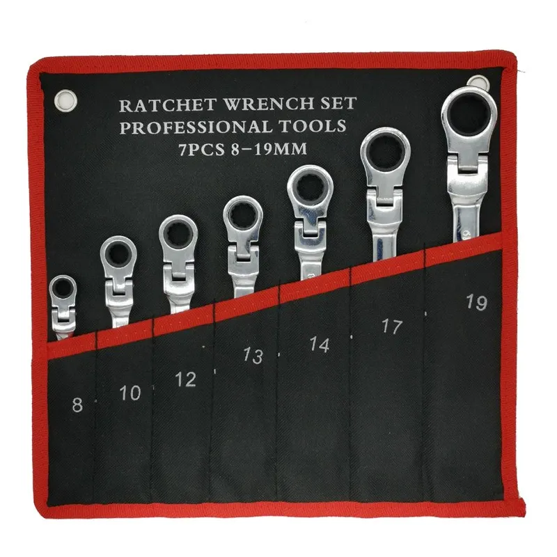 Flex-Head Ratcheting Wrench Set, 16-Piece Metric Combination Wrench Set, CR-V Steel, 72-Tooth, 180° Swivel Head, with Storage Bag