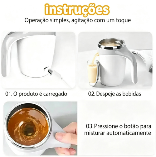 Caneca Autoagitadora Elétrica 380ml em Aço Inoxidável — Mistura Automática com Tecnologia de Ímã Rotativo Inercial