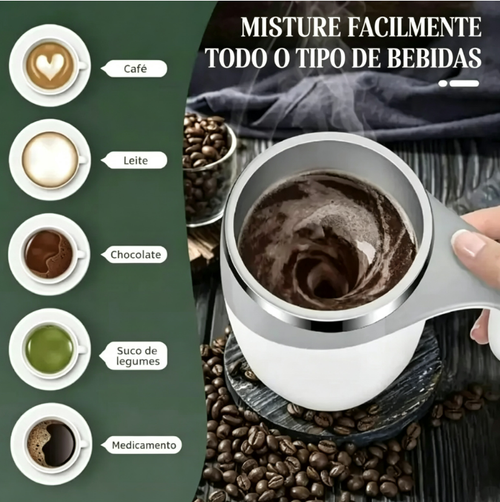 Caneca Autoagitadora Elétrica 380ml em Aço Inoxidável — Mistura Automática com Tecnologia de Ímã Rotativo Inercial