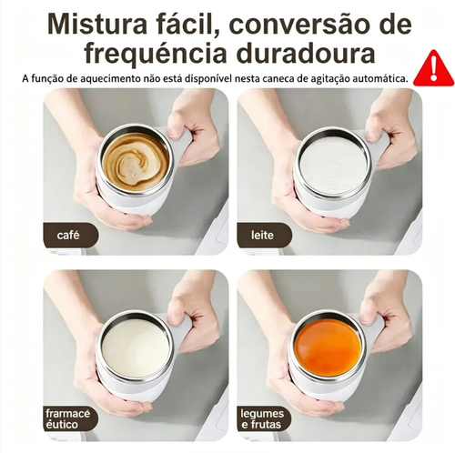 Caneca Autoagitadora Elétrica 380ml em Aço Inoxidável — Mistura Automática com Tecnologia de Ímã Rotativo Inercial