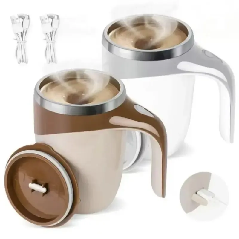 Caneca Autoagitadora Elétrica 380ml em Aço Inoxidável — Mistura Automática com Tecnologia de Ímã Rotativo Inercial