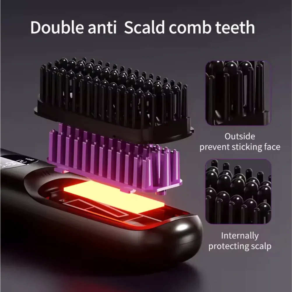 Cordless Hair Straightener. Rapid Heating Cordless Hair Straightener Brush, Lightweight Hot Comb for Women | Type-C Charging Port, Anti-Scald, USB Rechargeable