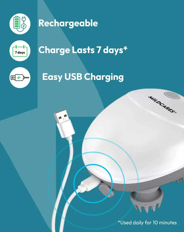 MildCares Smart Scalp Massager | Rechargeable & Portable Head Massager with 4 Rotating Nodes for Hair Growth, Relaxation & Stress Relief Massager