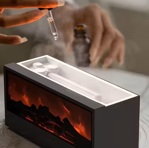 1pc USB Dynamic Flame Aroma Diffuser & Humidifier | Rainbow Fireplace Glow, Timer, Auto Dry-Off Protection, Water Shortage Protection - Ideal for Home, School, Office - Perfect Christmas,New Year Gift