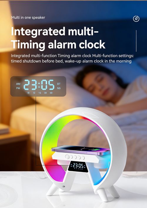 5-in-1 Multifunctional Design.RGB Night Light with 256 Color Changes Fast Wireless Charging Phone Bedside Lamp Ambient Lighting Speaker Alarm Clock Timer Desktop Decor Smart Home for Samsung Sunrise Simulation Function Halloween & Christmas Gift, Bedroom Decor, Modern Lighting