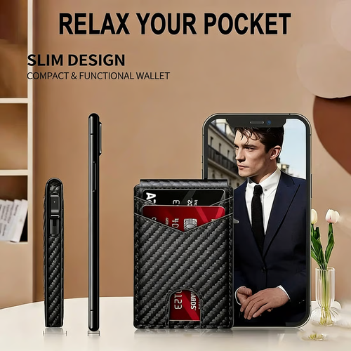 💼🔒Premium Aluminum RFID Blocking Minimalist Wallet - Pop-Up Card Access, Money Clip & ID Window