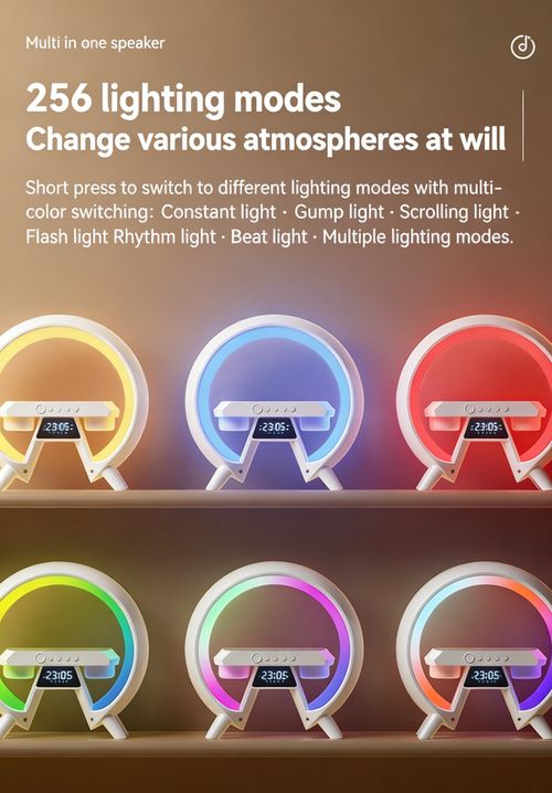 5-in-1 Multifunctional Design.RGB Night Light with 256 Color Changes Fast Wireless Charging Phone Bedside Lamp Ambient Lighting Speaker Alarm Clock Timer Desktop Decor Smart Home for Samsung Sunrise Simulation Function Halloween & Christmas Gift, Bedroom Decor, Modern Lighting