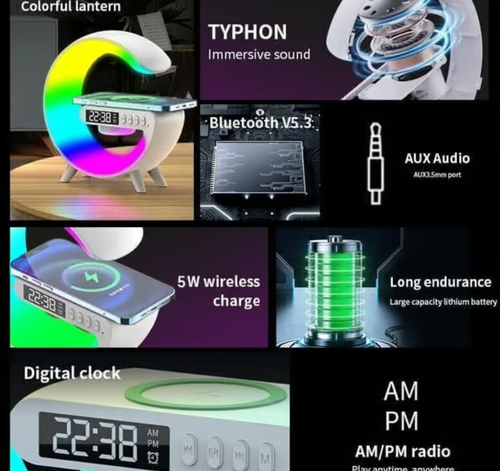 🎁New Year Sale 49% OFF🔥Multifunctional Bluetooth Speaker-Colorful Atmosphere Light Wireless Charging and Clock All-in-one Machine