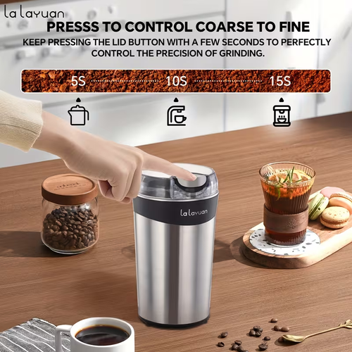200W Powerful Electric Coffee Grinder & Food Processor - Heavy-Duty Stainless Steel Grinder with One-Touch Button, 12-Cup Capacity, 2.7oz Grind Chamber, For Coffee Beans, Spices, Nuts, Ideal For Home & Commercial Use, Spice Grinder, Nut Grinder