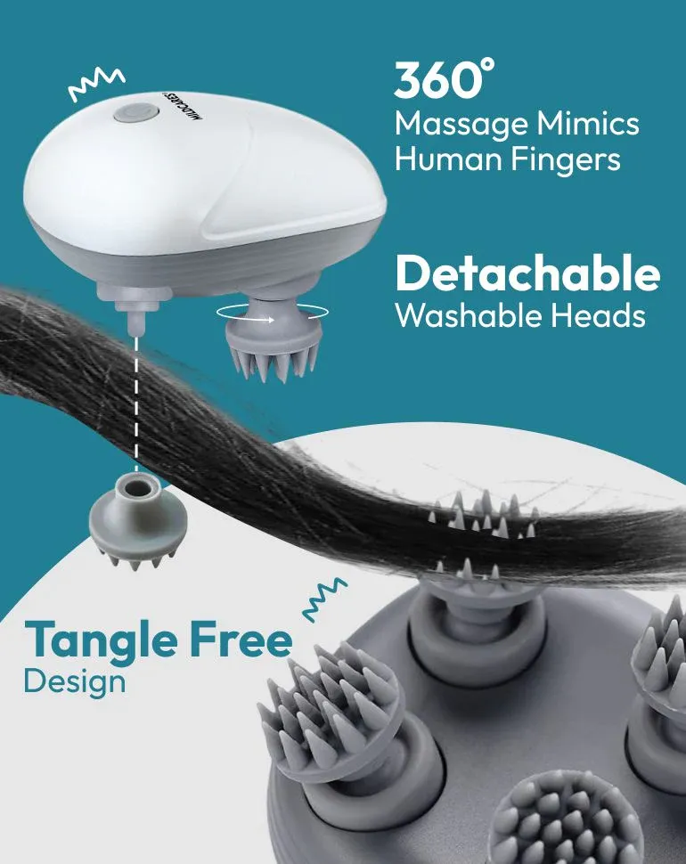 MildCares Smart Scalp Massager | Rechargeable & Portable Head Massager with 4 Rotating Nodes for Hair Growth, Relaxation & Stress Relief Massager