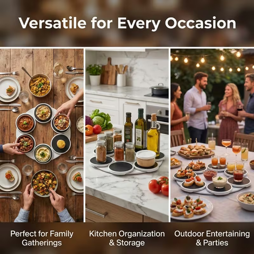 Lazy Susan Turntable for Dining Table - 360° Smooth Rotation Tray for Rectangular Tables | Space-Saver for Small Kitchens & Family Gatherings | Non-Slip Portable Durable Serving Platter