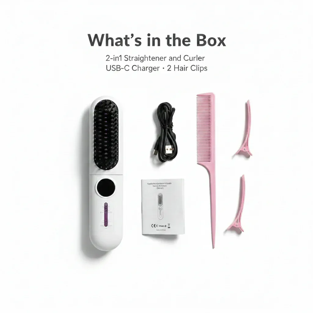 Cordless Hair Straightener. Rapid Heating Cordless Hair Straightener Brush, Lightweight Hot Comb for Women | Type-C Charging Port, Anti-Scald, USB Rechargeable