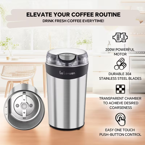 200W Powerful Electric Coffee Grinder & Food Processor - Heavy-Duty Stainless Steel Grinder with One-Touch Button, 12-Cup Capacity, 2.7oz Grind Chamber, For Coffee Beans, Spices, Nuts, Ideal For Home & Commercial Use, Spice Grinder, Nut Grinder