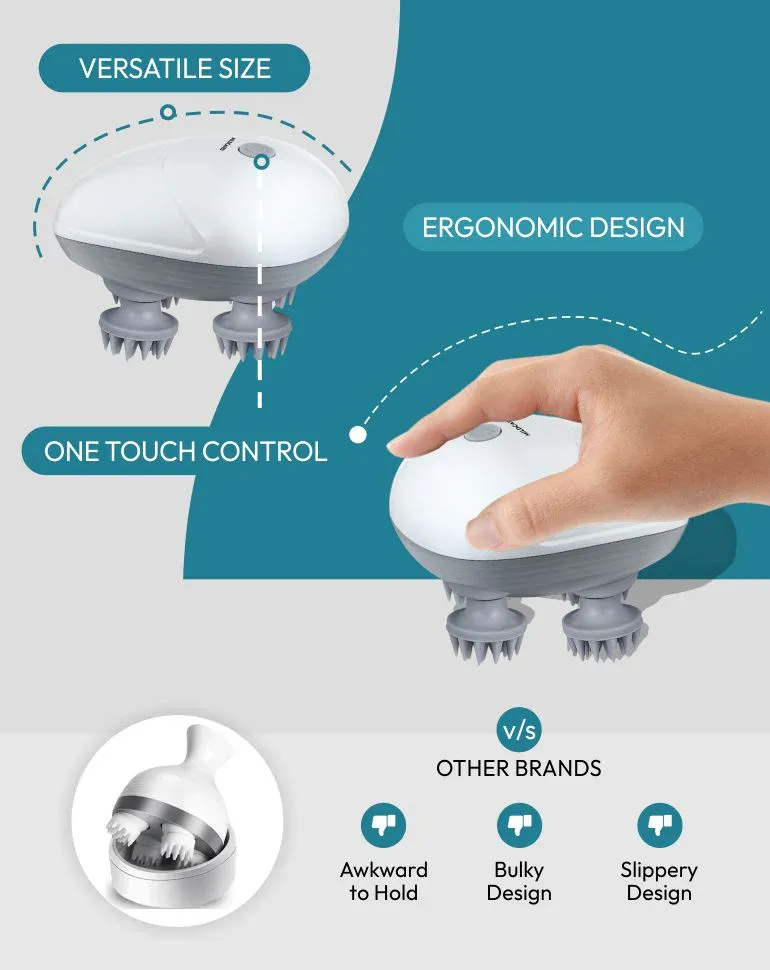 MildCares Smart Scalp Massager | Rechargeable & Portable Head Massager with 4 Rotating Nodes for Hair Growth, Relaxation & Stress Relief Massager