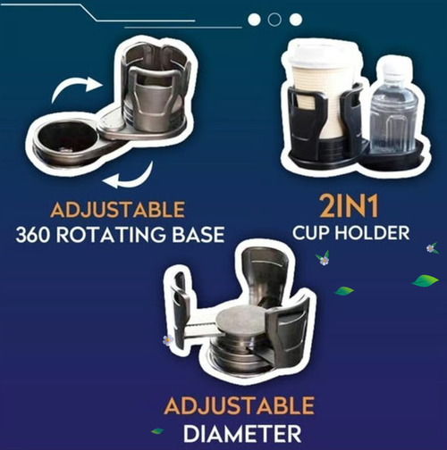 Dual Cup Holder Expander for Car, 2-in-1 Multifunction Car Drink Expander Adapter