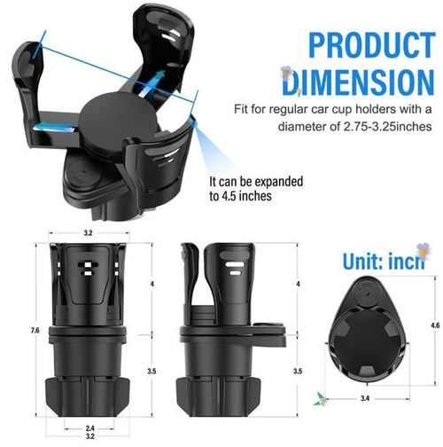 Dual Cup Holder Expander for Car, 2-in-1 Multifunction Car Drink Expander Adapter