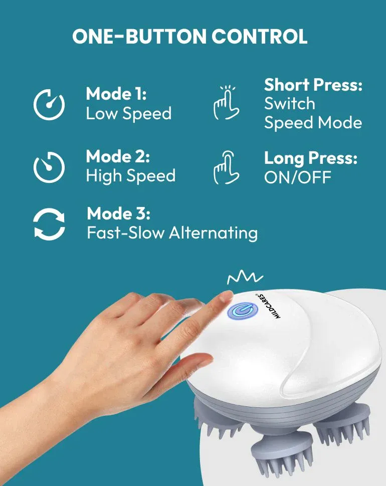 MildCares Smart Scalp Massager | Rechargeable & Portable Head Massager with 4 Rotating Nodes for Hair Growth, Relaxation & Stress Relief Massager