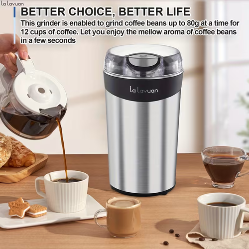 200W Powerful Electric Coffee Grinder & Food Processor - Heavy-Duty Stainless Steel Grinder with One-Touch Button, 12-Cup Capacity, 2.7oz Grind Chamber, For Coffee Beans, Spices, Nuts, Ideal For Home & Commercial Use, Spice Grinder, Nut Grinder