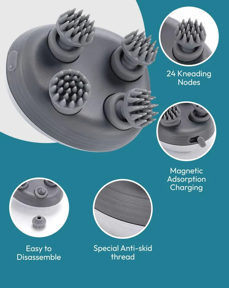 MildCares Smart Scalp Massager | Rechargeable & Portable Head Massager with 4 Rotating Nodes for Hair Growth, Relaxation & Stress Relief Massager