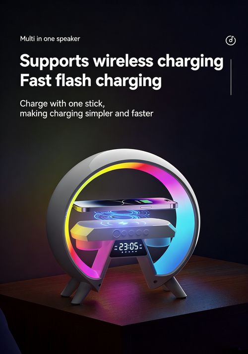 5-in-1 Multifunctional Design.RGB Night Light with 256 Color Changes Fast Wireless Charging Phone Bedside Lamp Ambient Lighting Speaker Alarm Clock Timer Desktop Decor Smart Home for Samsung Sunrise Simulation Function Halloween & Christmas Gift, Bedroom Decor, Modern Lighting