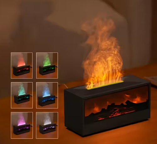 1pc USB Dynamic Flame Aroma Diffuser & Humidifier | Rainbow Fireplace Glow, Timer, Auto Dry-Off Protection, Water Shortage Protection - Ideal for Home, School, Office - Perfect Christmas,New Year Gift