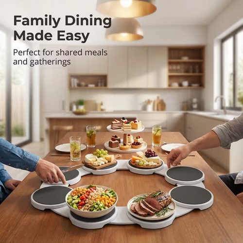 Lazy Susan Turntable for Dining Table - 360° Smooth Rotation Tray for Rectangular Tables | Space-Saver for Small Kitchens & Family Gatherings | Non-Slip Portable Durable Serving Platter