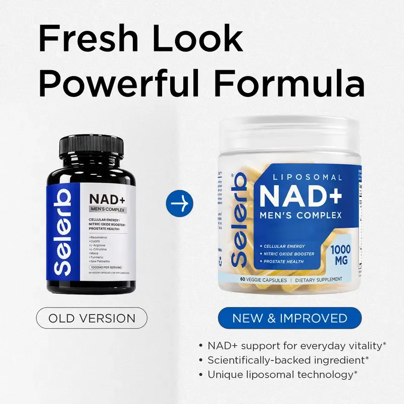 Selerb NAD+ Supplement for Men with NMN - Liposomal Complex with Trans-Resveratrol, CoQ10, Maca & Ashwagandha - Supports Cellular Renewal, Energy & Performance - 60 Capsules Dietary Healthcare Vitamins