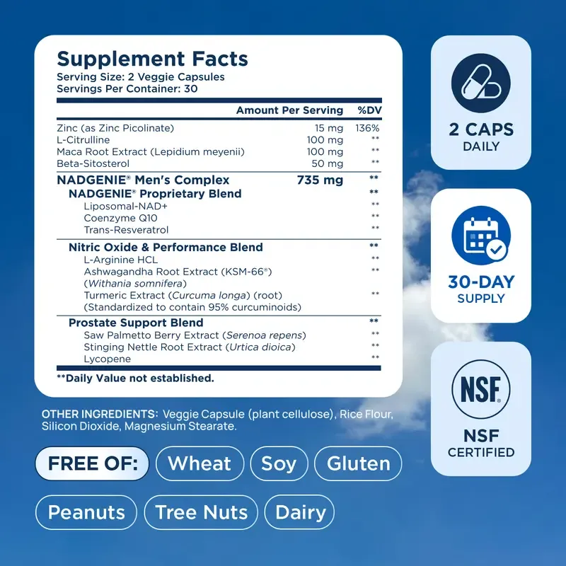 Selerb NAD+ Supplement for Men with NMN - Liposomal Complex with Trans-Resveratrol, CoQ10, Maca & Ashwagandha - Supports Cellular Renewal, Energy & Performance - 60 Capsules Dietary Healthcare Vitamins