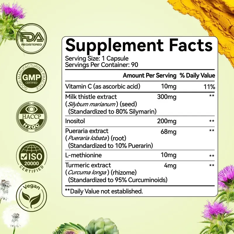 Oxyenergy Milk Thistle Dietary Herbal Supplement Capsules, 90-Count Detox Supplements for Liver Health Support with Colon Cleanse, Kudzu Root, Turmeric, Inositol, Methionine, Vitamin C & Silymarin,summerwins