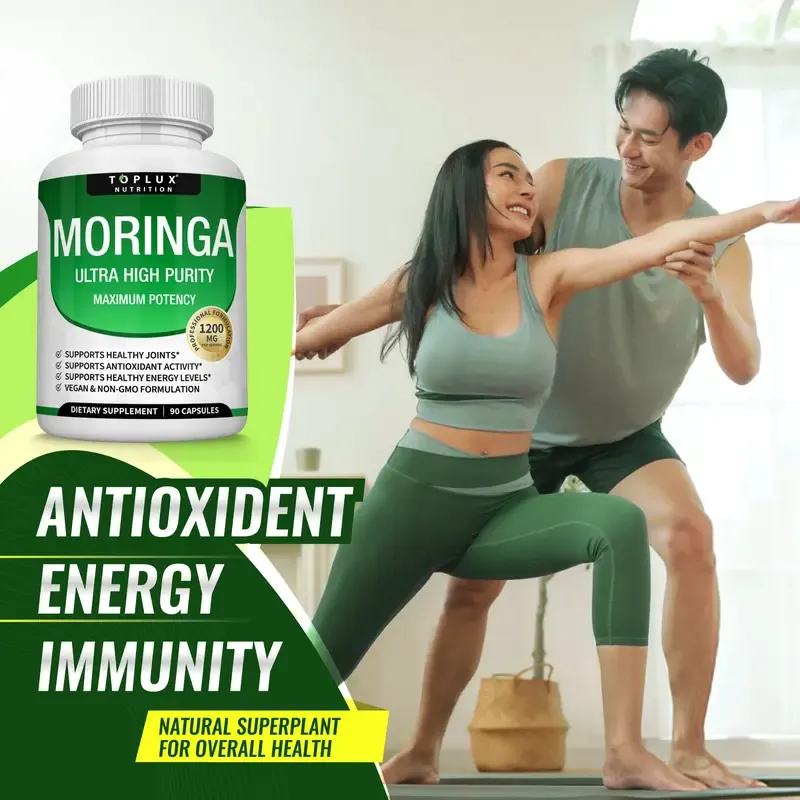 Toplux Moringa Capsules 1200mg - Pure Moringa Powder for Immune, Gut health 90 Capsules