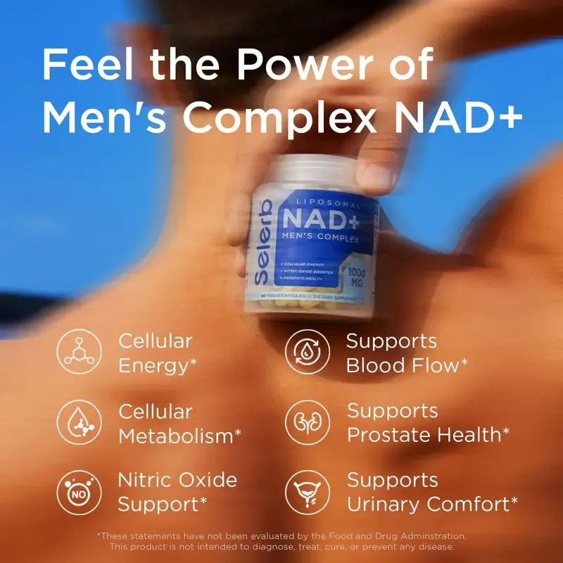 Selerb NAD+ Supplement for Men with NMN - Liposomal Complex with Trans-Resveratrol, CoQ10, Maca & Ashwagandha - Supports Cellular Renewal, Energy & Performance - 60 Capsules Dietary Healthcare Vitamins