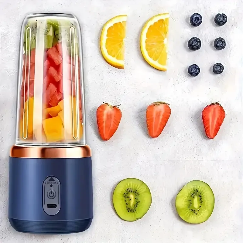 Juicer Portable, USB Rechargeable Mini Juice Cup with 6 Blades, with Two Removable Food Grade ABS Round Juicing Cups And a Cap, Push Button Control for On-The-Go Juices, Shakes And More. - Perfect for Gift Giving!