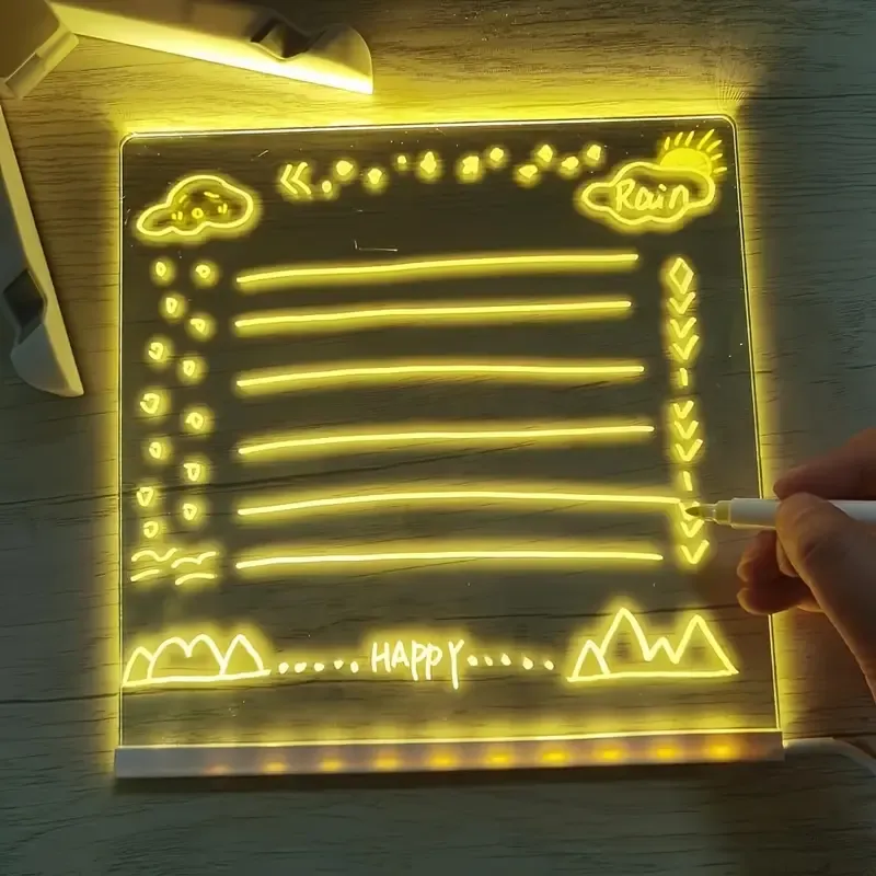 1pc 12 Colors USB LED Acrylic Note Board With Light, Stand, and Dry Erase Drawing Function for Office