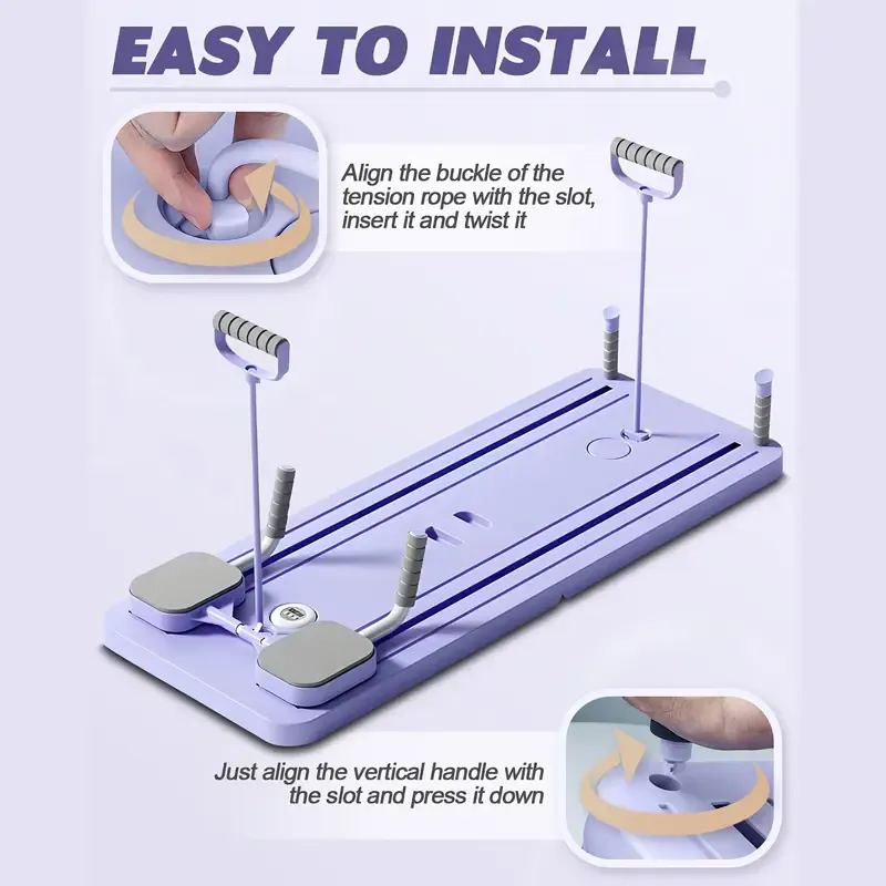 5 In1 Pilates Board for Home Foldable, Portable Pilates Reformer Machine, Pilates Equipment, Foldable Reformer Pilates Machine for Home Workout, Multifunctional Ab Exercise Board (Purple)