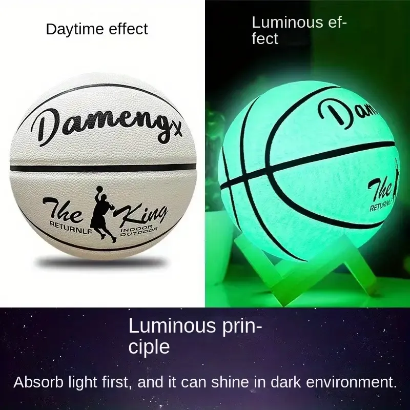 Damengx Glow in the Dark Basketball, Uncharged PU Material, Durable Anti-Slip, Official Size 7 Outdoor or Indoor Basketball with Nylon Wrap Yarn and Butyl Liner Without Battery