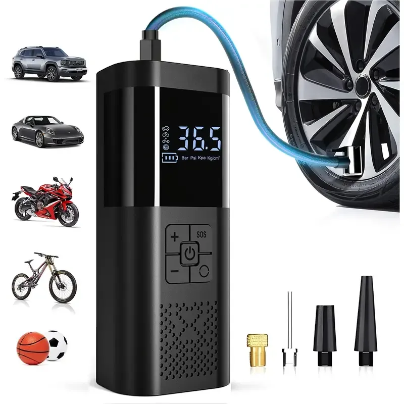 Portable Air Compressor Tire Inflator, 150PSI Car Tire Pump, Equipped with a Tire Pressure Gauge, LED Light, And a Three Times Faster One-Button Smart Cordless Tire Pump, Suitable for Cars, Motorcycles, Bicycles, And Sports Balls.