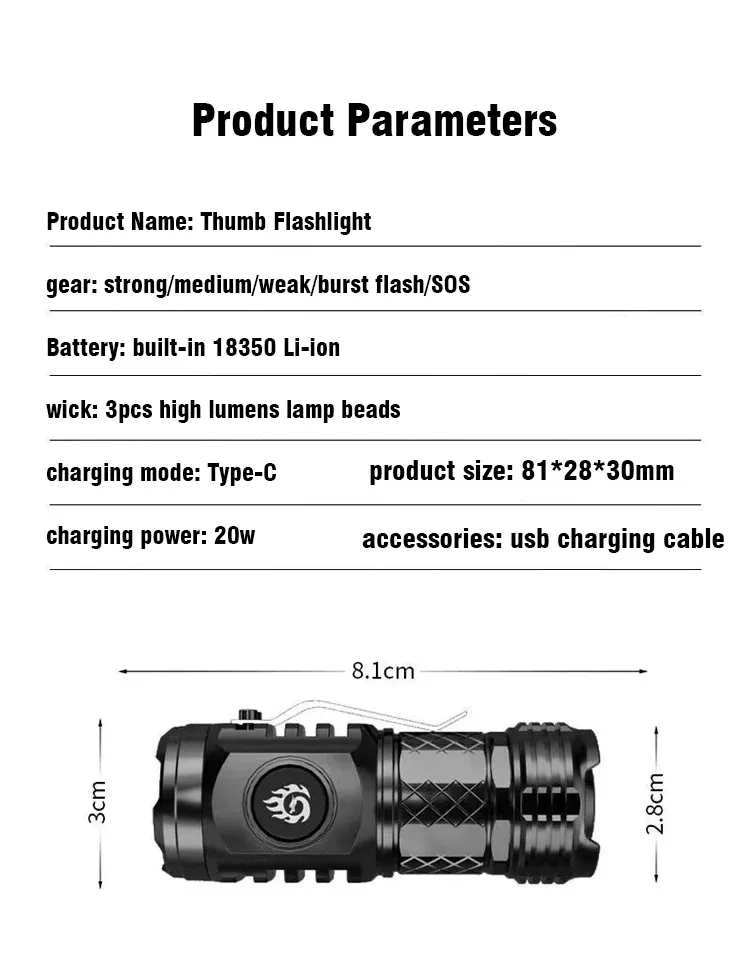 Compact Super Bright LED Flashlight with Magnetic Base & USB-C Rechargeable Battery - Durable Aluminum Alloy, Long-Range Illumination, Perfect for Outdoor Adventures & Household Use