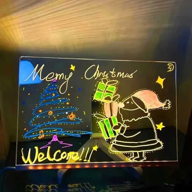 1pc 12 Colors USB LED Acrylic Note Board With Light, Stand, and Dry Erase Drawing Function for Office
