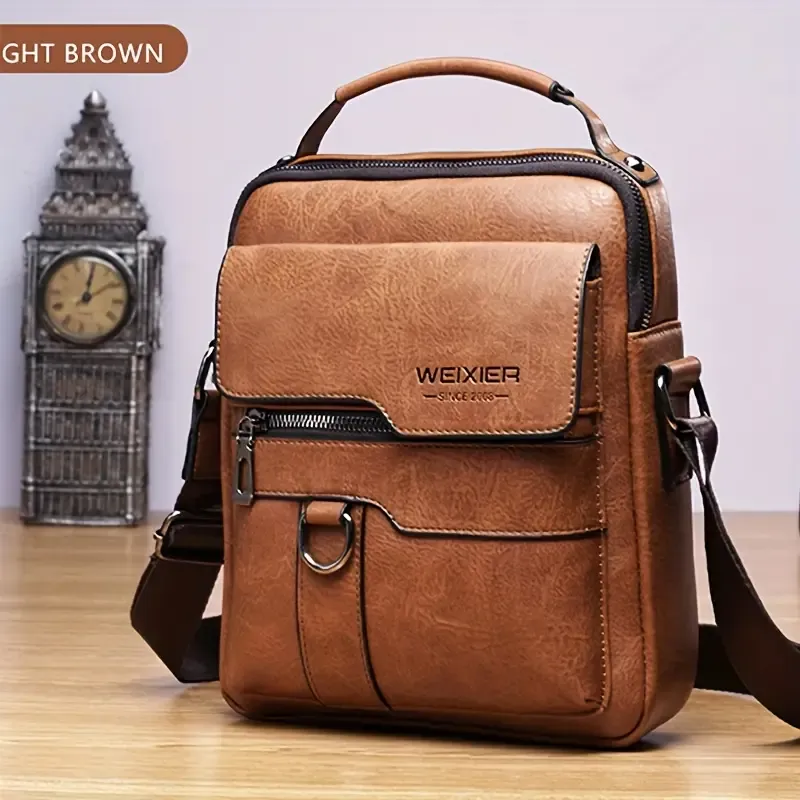 Vintage Genuine Leather Crossbody Bag for Men, Business Shoulder Bag with Classic Design