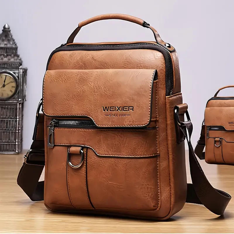 Vintage Genuine Leather Crossbody Bag for Men, Business Shoulder Bag with Classic Design