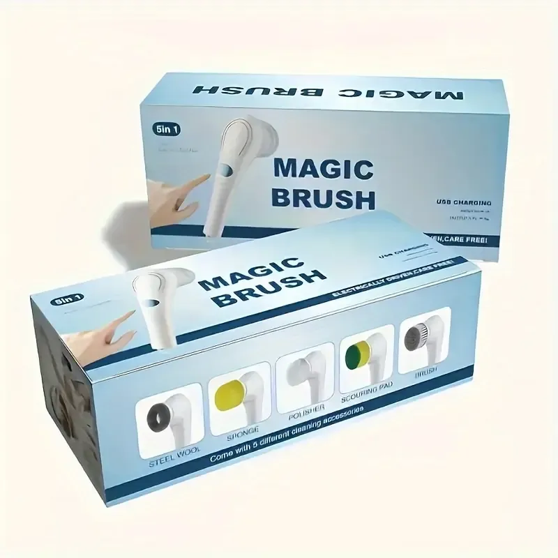 Electric cleaning brush steel wool five brush heads long handle handheld cleaning kitchen dishwashing artifact