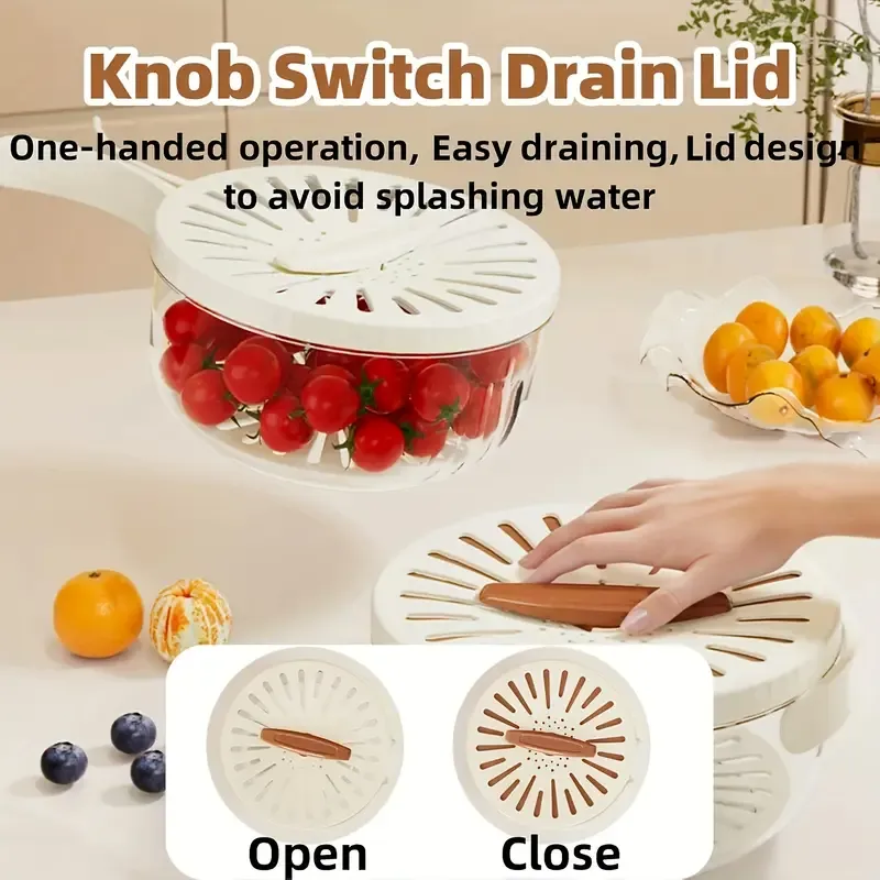 2-In-1 Draining and Preservation Basket, Fruit Washing Bowl with Strainer, Multifunctional Fruit and Vegetable Washing Bowl, Container with Handle, Fruit Cleaning Bowl, Fruit Strainer Colander Bowl Fruit Drain Basket