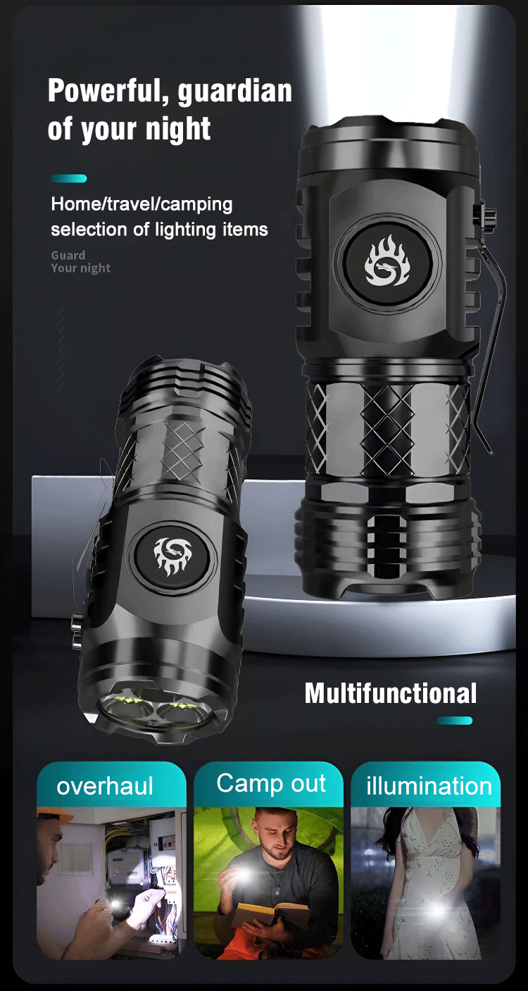 Compact Super Bright LED Flashlight with Magnetic Base & USB-C Rechargeable Battery - Durable Aluminum Alloy, Long-Range Illumination, Perfect for Outdoor Adventures & Household Use