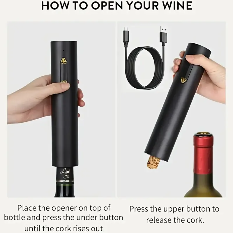 A Portable Electric Wine Opener With USB Charging, Can Be Used 50 Times After Full Charge, Featuring A Simple And Compact Design, This Automatic Wine Opener Is The Perfect Gift For Wine Lovers And Sommeliers.