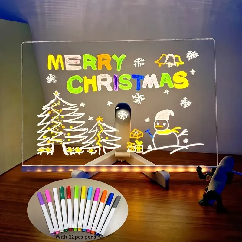 1pc 12 Colors USB LED Acrylic Note Board With Light, Stand, and Dry Erase Drawing Function for Office