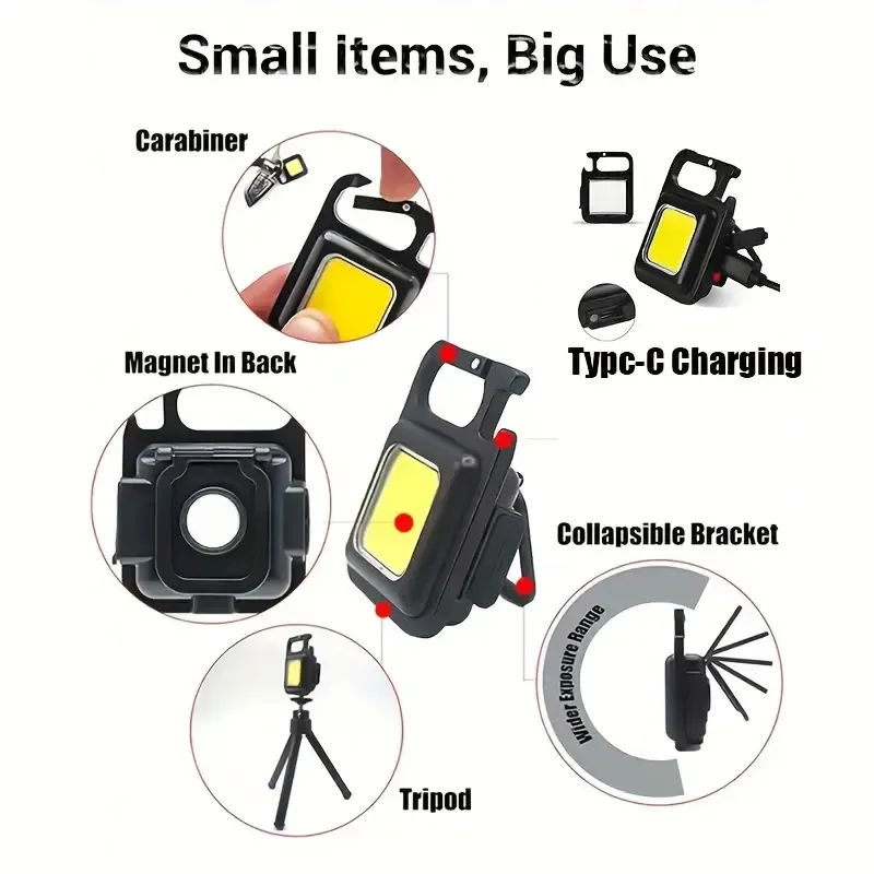Buy 1 Get 1 Free - 2pcs Portable LED Flashlight Mini Rechargeable Multifunctional Work Light Keychain Small Pocket Lights for Outdoor Camping Car Lighting