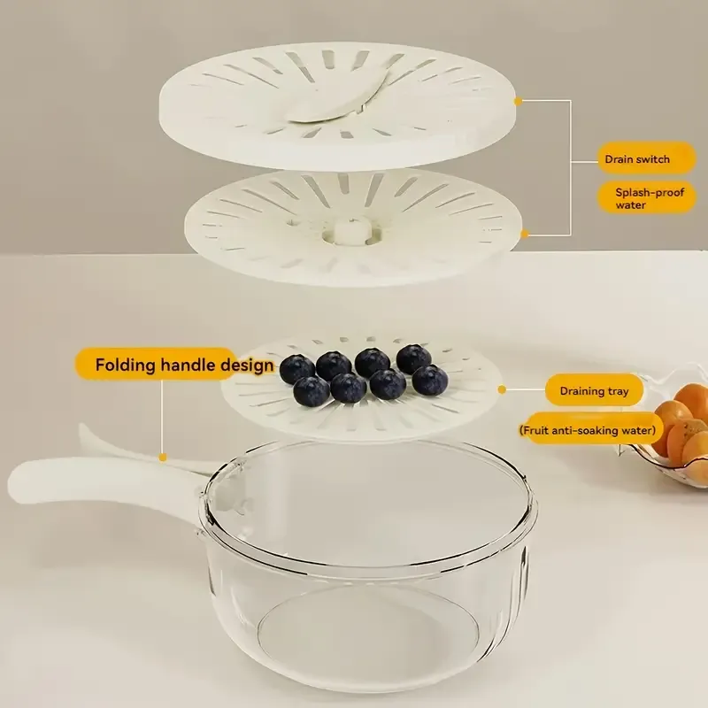 2-In-1 Draining and Preservation Basket, Fruit Washing Bowl with Strainer, Multifunctional Fruit and Vegetable Washing Bowl, Container with Handle, Fruit Cleaning Bowl, Fruit Strainer Colander Bowl Fruit Drain Basket