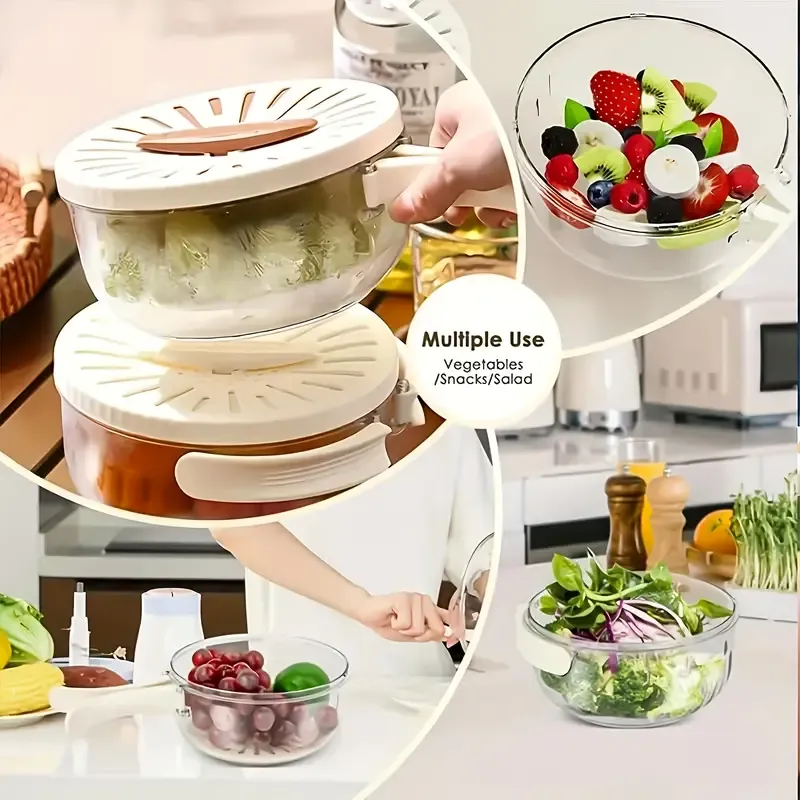 2-In-1 Draining and Preservation Basket, Fruit Washing Bowl with Strainer, Multifunctional Fruit and Vegetable Washing Bowl, Container with Handle, Fruit Cleaning Bowl, Fruit Strainer Colander Bowl Fruit Drain Basket